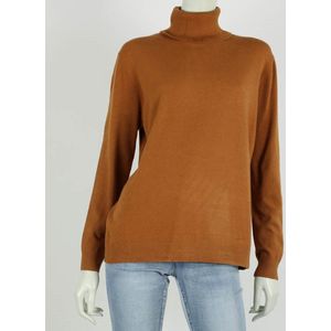 Dames col trui Roberta effen caramel bruin fijngebreid maat L/XL koltrui coltrui