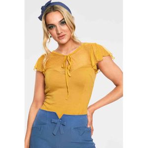 Voodoo Vixen - Samantha Mustard Mesh Top - XS - Geel