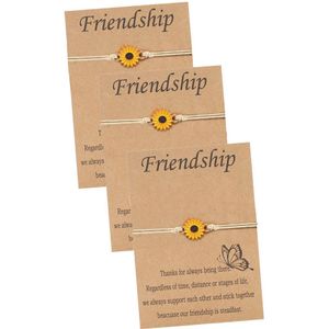 Bixorp Friends Vriendschapsarmbandjes voor 3 met Zonnebloem Beige Bandje - BFF Armband Meisjes - Best Friends Armband Vriendschap Cadeau voor Drie