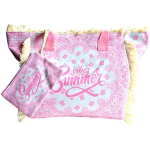Beach bag-Strand tas-Summer vibes-Franje-Bohemian style-Ibiza style-52cmx35cmx17cm-Licht roze