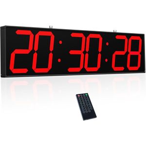 CHKOSDA 27'' dubbelzijdige digitale wandklok, multifunctionele klok met timer, temperatuur- en datumweergave, groot display voor gangen, treinstations en ziekenhuizen (rood)