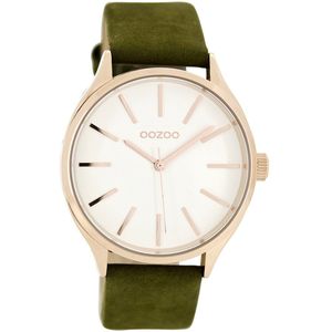 OOZOO Timepieces - Rosé goudkleurige horloge met groene leren band - C8628