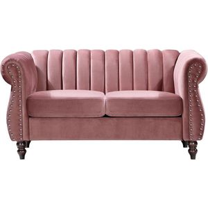 Tweezits-Chesterfield-bank van oudroze velours TRUMBO L 150 cm x H 77 cm x D 78 cm