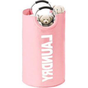 Opvouwbare wasmand - 115L capaciteit - Roze met handvat