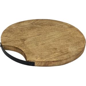 Naturn Living ronde eiken houten serveerplank met handvat - 34 cm | tapas plank | borrelplank rond | borrelpakket | snijplank hout | Beuken hout | serveerplank met handvat | Bruin