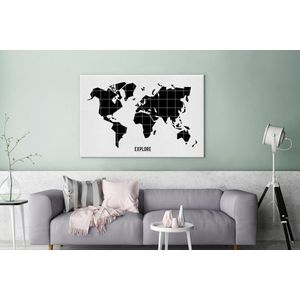 Canvas Wereldkaart - 180x120 - Wanddecoratie Wereldkaart - Trendy - Zwart