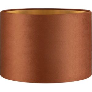 Home Sweet Home - Fluweel - Velvet Lampenkap - Cilinder - Bruin + goud - Luxe stijl - ø30 x 20 cm - E27 fitting - voor tafellampen en Pendellamp - voor woonkamer en eetkamer