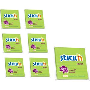 Stick'n 6 grote memoblokken - 101x101mm - extra sticky notes, gelinieerd, groen, 6x 90 memoblaadjes