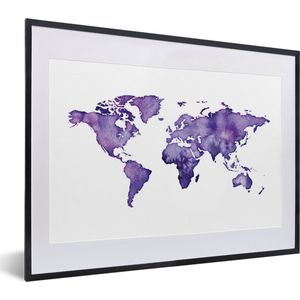 Fotolijst incl. Poster - Wereldkaart - Aquarel - Paars - 40x30 cm - Posterlijst