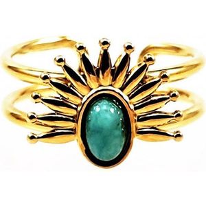 Dottilove Sieraden - Dames Waaier Ring - 14K Geelgoud Verguld - Ring met Turquoise Steen