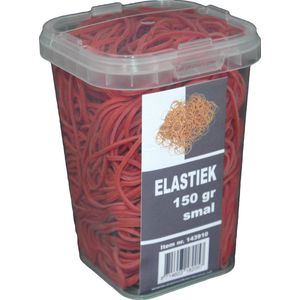 150 gram - Elastiek - rood - 60 x 1.5 mm  - in plastic pot