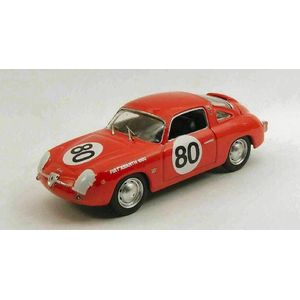 The 1:43 Diecast Modelcar of the Fiat Abarth 1000 Coupe Zagato #80 Winner of the Rally Sebring of 1961. The drivers were Glertz and Liess. The manufacturer of the scalemodel is Best Models. This model is only available online