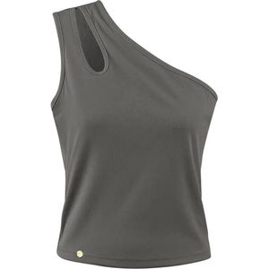 Eén schouder top - singlet - dames - donkergrijs - maat M