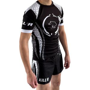 Rashguard - MMA Shirt - Vechtsport Kleding - Sport T-Shirt Zwart Wit