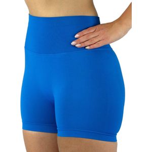 Gymhunterz - Fitness short - Shorts met hoge taille - Shorts Gym Sport - Hardloop - Yogashorts voor dames - Sneldrogend, ademend en rekbaar - Spandex / Nylon _ Kleur Blauw - Maat L