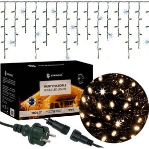 Springos IJspegel Verlichting | Kerstverlichting Buiten | 12 m + 2.5 m Snoer | 300 LED | Flash | Koppelbaar | Warm/Koel Wit