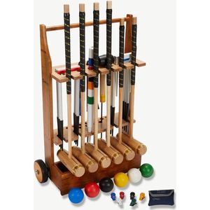 Ultieme Executive Croquet set - Engels Tuinspel - 6-persoons, ECO hardhout, kunststof ballen, 16mm dikke poorten met Trolley Klasse en Geweldig