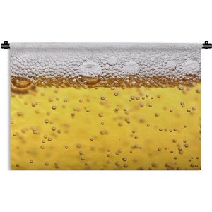 Wandkleed Bier - Bierbubbels in glas met bier Wandkleed katoen 180x120 cm - Wandtapijt met foto XXL / Groot formaat!