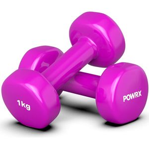 Paar Vinyl Dumbbells (2 x 1 kg (Roze)) Ideaal voor gymnastiek aerobics Pilates 0,5 kg - 10 kg I Halterset