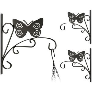 Relaxdays 3x muurhaak in set - haak voor planten – wandhaak - decoratief - vlinder
