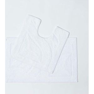 Badmat & Toiletmat, 2-delige set, 50 x 80 cm en 50 x 55 cm, 100 procent katoen, hotelkwaliteit, verkrijgbaar in 15 verschillende kleuren, wit, 50 cm x 70 cm