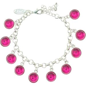 Behave Armband zilver kleur met hangertjes steentjes roze fuchsia 17 cm