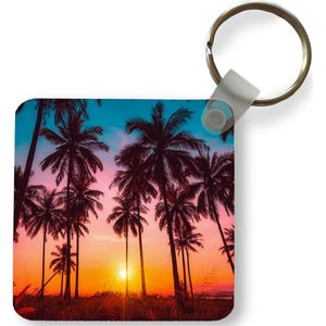 Sleutelhanger - Uitdeelcadeautjes - Palmboom - Zonsondergang - Horizon - Strand - Oranje - Roze - Plastic