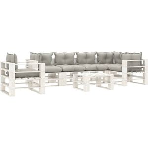 The Living Store Loungeset - Pallet - Hout - Taupe/Wit - 7-Delig - 70x67.5x60.8 cm - Comfortabel