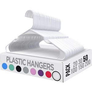 (Pakket van 50) Sterke Plastic Kledinghangers (42 cm breed) - Hoogwaardige vilthangers voor garderobe - Ontworpen voor Delicate kleding - Ideaal voor overhemden, broeken en jassen (Wit)'