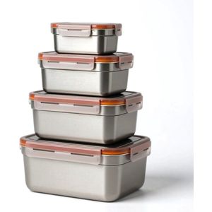 Culinique® 4 Stuks Duurzame RVS Vershoudbakjes - 3500ml, 1900ml, 1100ml & 550ml - Lunchbakjes Lekvrij - Lunchtrommel - Roest vrij staal Lunchbox - Hermetic Lunch Box - Meal Prep Bakjes - Broodtrommel Groot - Food Storage Containers