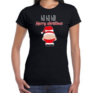 Bellatio Decorations fout Kerst t-shirt dames - Kerstman - zwart - Merry Christmas XS