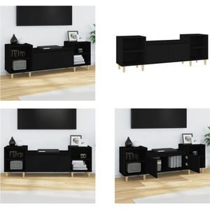 vidaXL Tv-meubel 160x35x55 cm bewerkt hout zwart - Tv-kast - Tv-kasten - Tv-meubel - Hifi-meubel