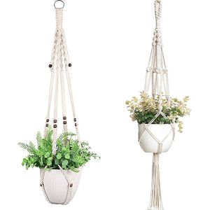 2 Stuks Macramé Hanglamp voor Planten - Duurzame Katoenen Touwen voor Binnen en Buiten Decoratie