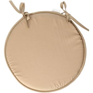 Stof Textile Home stoelkussens - beige - D40 x H3 cm - voor binnen - touwtjes sluiting - zitkussens plat - rond