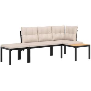 vidaXL Tuinbankenset - Tuinbankensets - Loungeset - Tuinset - 3-delige Loungeset met kussens gepoedercoat staal zwart