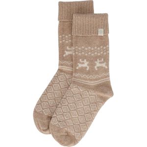 Apollo Dames Wollen Huissokken Beige Met Omslag Winter Print - One Size