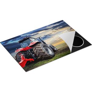 Chefcare Inductie Beschermer Rode Tractor bij Zonsondergang - Trekker - 80x52 cm - Afdekplaat Inductie - Kookplaat Beschermer - Inductie Mat
