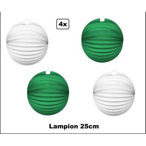 4x Lampion Groen/wit 25cm - festival thema feest verjaardag party papier BBQ strand licht fun