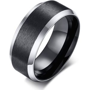 Ring Heren Zwart met Zilver kleurige Rand - Staal - Ringen Heren Dames - Cadeau voor Man - Mannen Cadeautjes