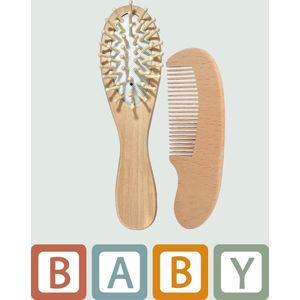 Baby Borstel - Baby Verzorgingsset - Baby Kam - Baby Setje - Baby houten haarborstel en kam