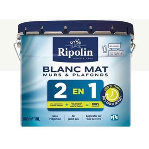 RIPOLIN Witte verf voor wanden en plafonds met geÔntegreerde onderlaag - Mat wit - 10 L