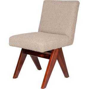 Muebles - Eline Eetkamerstoel – Bouclé Beige, bruine poten - Set van 2