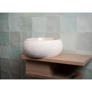 Rocky-S Mini Waskom - Natuursteen - Rond - Toilet Wastafel - Marmer Wasbak - Marmer Waskom - Bali Waskom – 25x12cm - Hoogwaardige Kwaliteit - Handgemaakt - Duurzaam - Kleur: Beige/Taupe