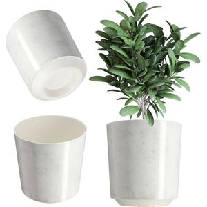 Decoratieve Bloempot - Plantenpot van Kunststof met 5 Patronen en UV-Bestendigheid (Diameter 25,5 cm, Marmer, Wit)