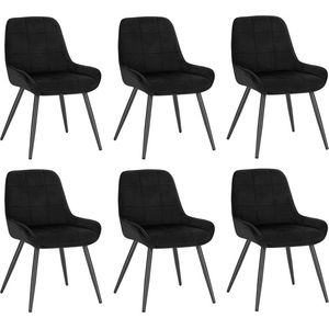 Set Van 6 Eetkamerstoelen Gestoffeerde Stoel Fluwelen Accent Stoel Met Rugleuning Zwart