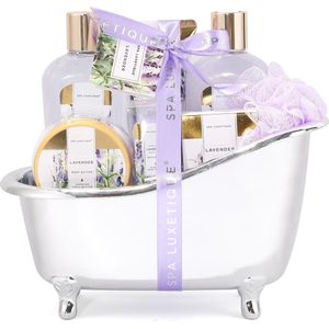 Verjaardag Cadeau Vrouw - Geschenkset Lavendel in zilveren badkuip - Verwenpakket vrouw - Grappig - Gefeliciteerd - voor haar, mama, vriendin, moeder