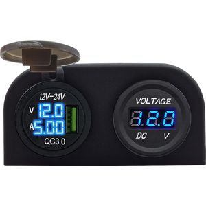 ProRide 12V USB Autolader Opbouw met Voltmeter/Ampèremeter - QC3.0 - Tweevoudig opbouw