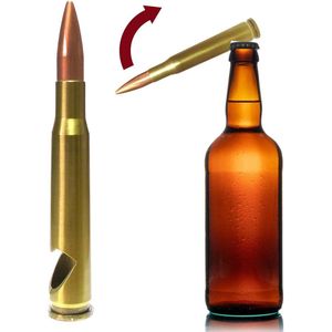 Flesopener cartridge kaliber 50, metaal, 13,8 cm lengte, top herencadeau of cadeau-idee (goud)
