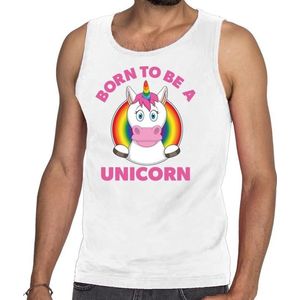 Born to be a unicorn pride tanktop/mouwloos shirt - wit regenboog homo singlet voor heren - gay pride XL