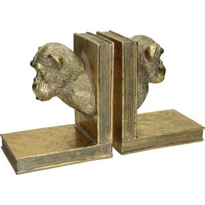 Boekensteunen apenkoppen Bookstand Monkey Gold 18x10x30cm